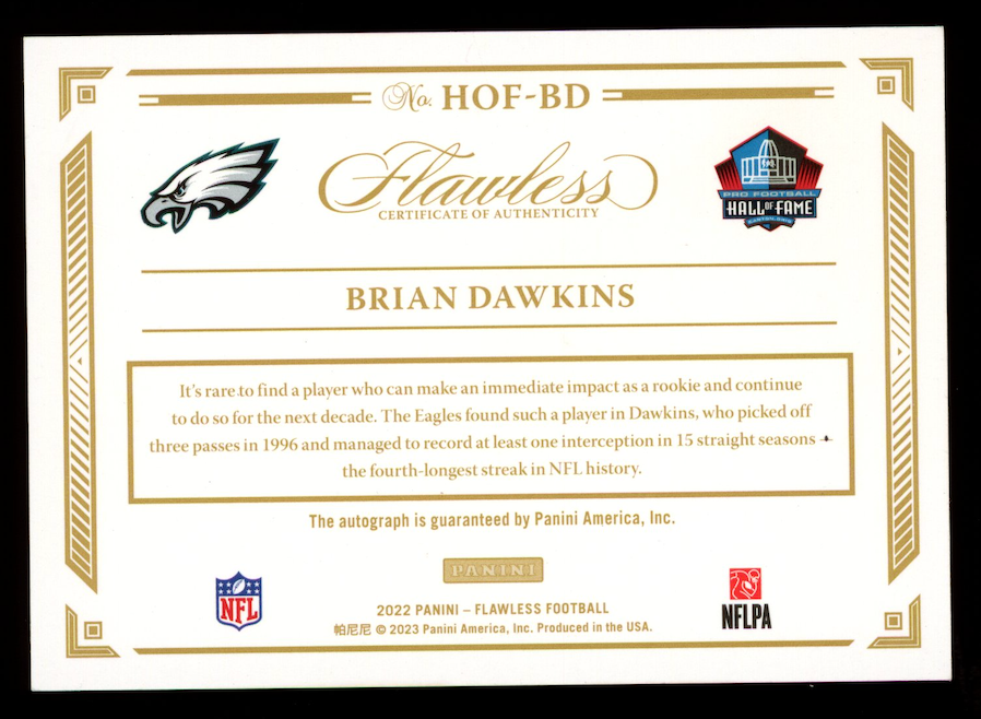 BRIAN DAWKINS 2022 Panini Flawless Hall of Fame Autographs Auto /15 #HOF-BD