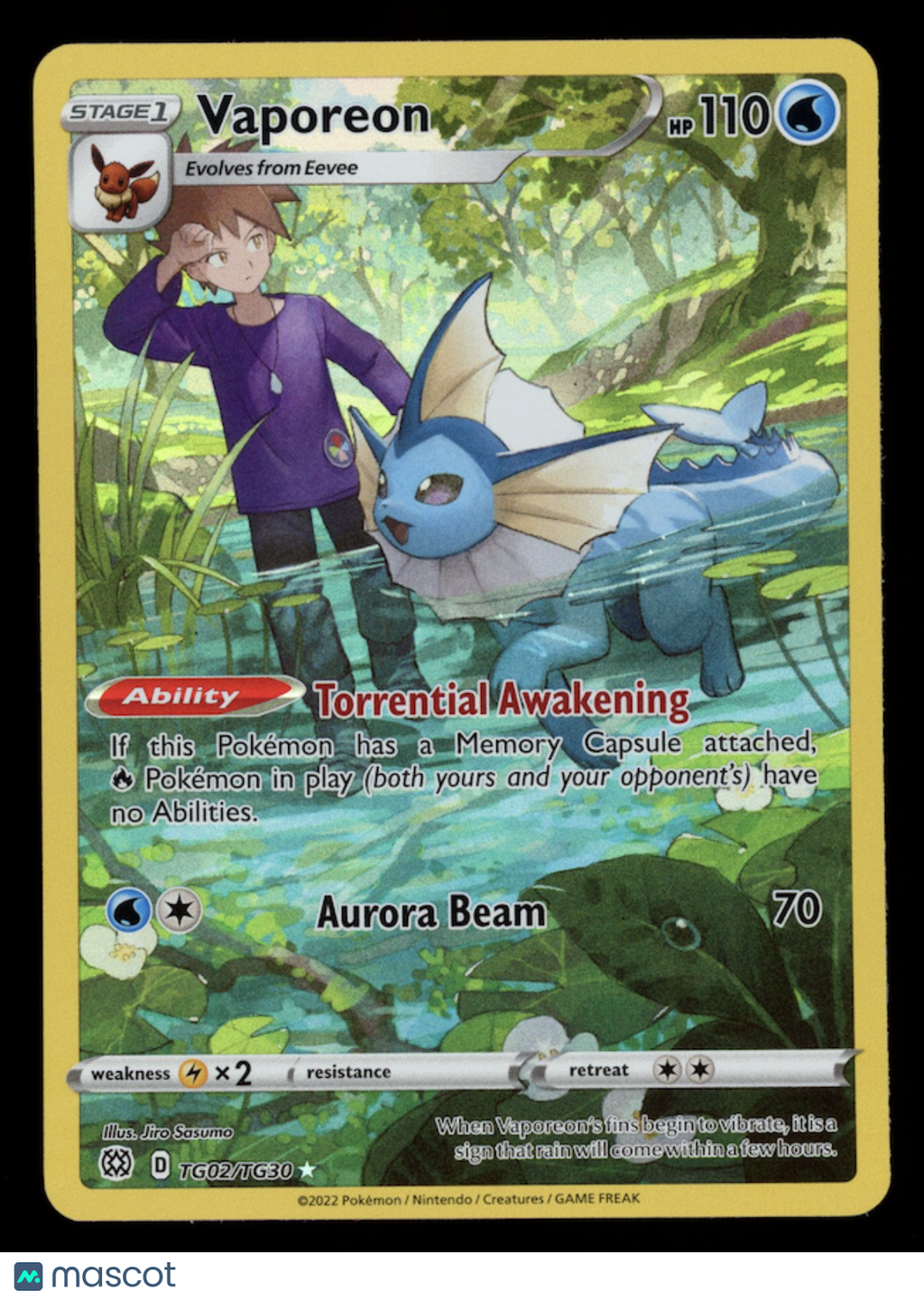 VAPOREON 2022 Pokemon Sword & Shield Brilliant Stars Trainer Gallery #TG02