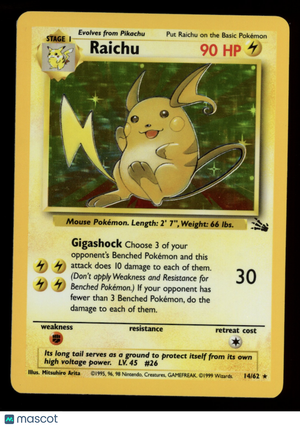 RAICHU 1999 Pokemon Fossil Holo Rare #14/62