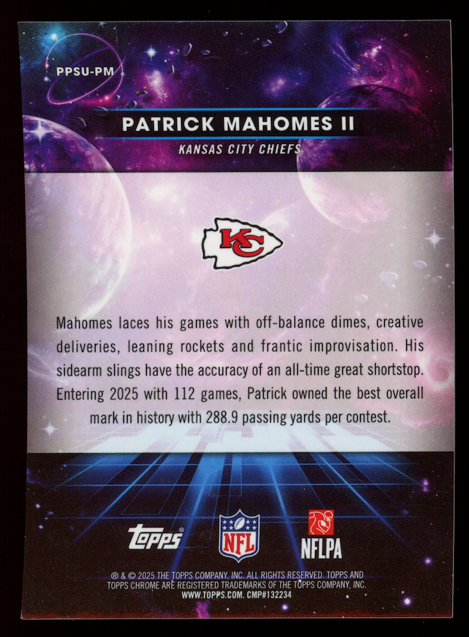 PATRICK MAHOMES II 2025 Topps Cosmic Chrome Planetary Pursuit Sun SSP #PPSU-PM