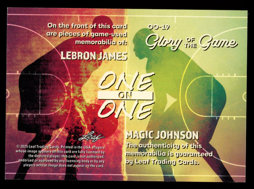 LEBRON JAMES MAGIC JOHNSON 2025 Leaf Glory of the Game One on One Dual Patch /12