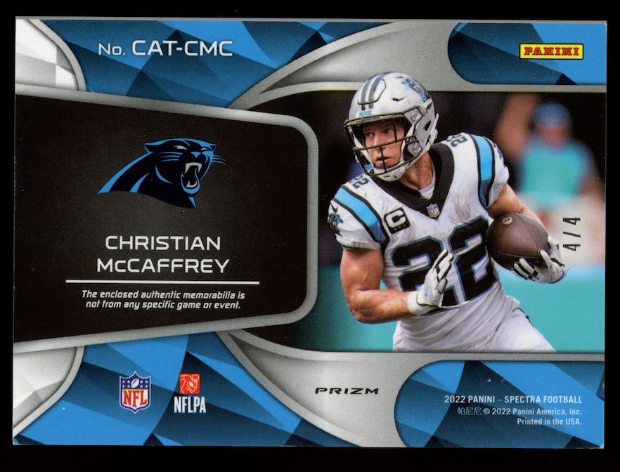 CHRISTIAN MCCAFFREY 2022 Panini Spectra Catalysts Patch Neon Marble /4 #CAT-CM