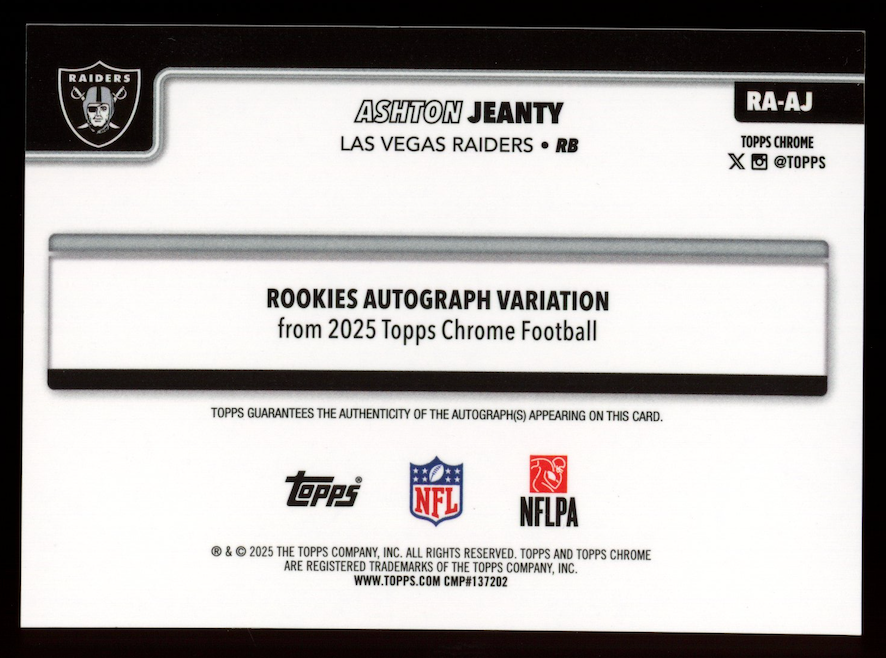 ASHTON JEANTY 2025 Topps Chrome Rookie Auto Pink Lava Refractor /250 #RA-AJ