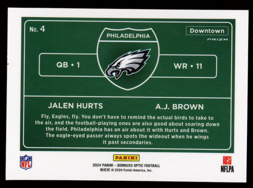 JALEN HURTS A.J. BROWN 2024 Panini Donruss Optic Downtown Case Hit SSP #4 Eagles