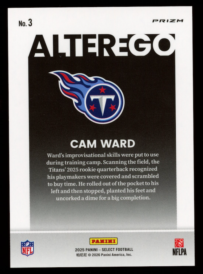 CAM WARD 2025 Panini Select Rookie Alter Ego Prizm Case Hit SSP #3 Titans