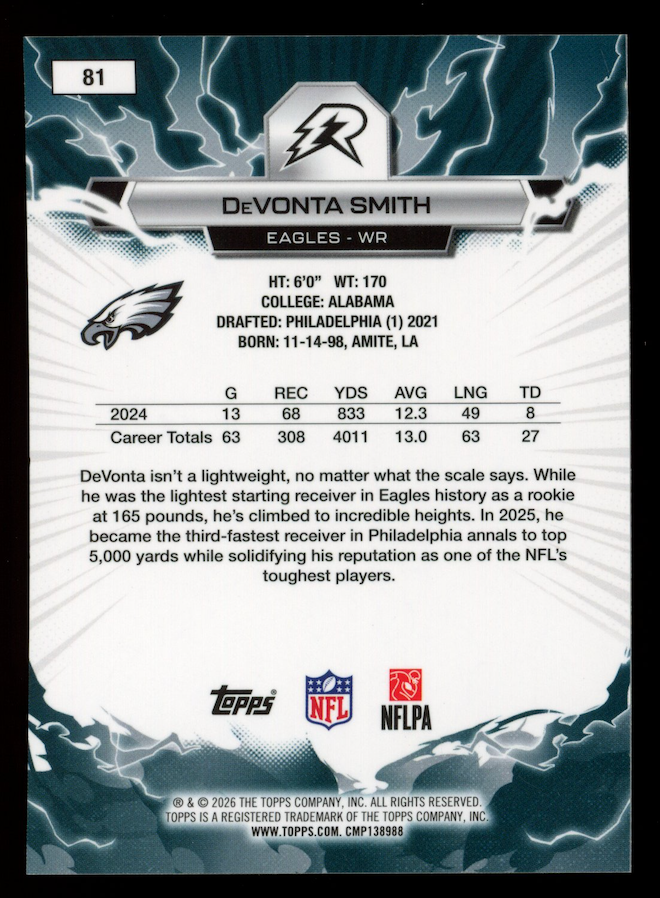 DEVONTA SMITH 2025 Topps Resurgence Lime Green Surge /15 #81 Eagles