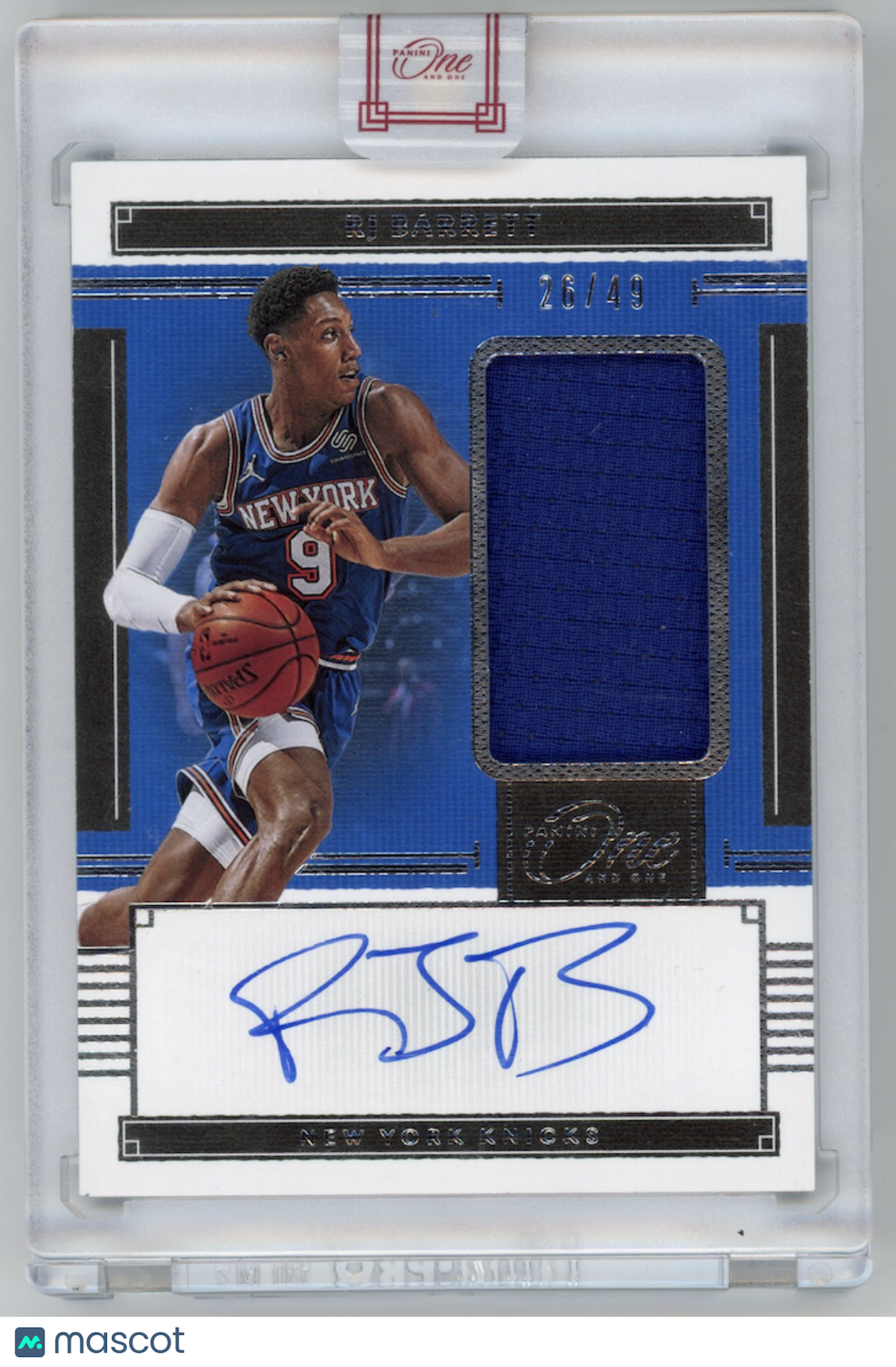 RJ BARRETT 2020-21 Panini One and One Jumbo Patch Auto /49 #JA-RJB Knicks