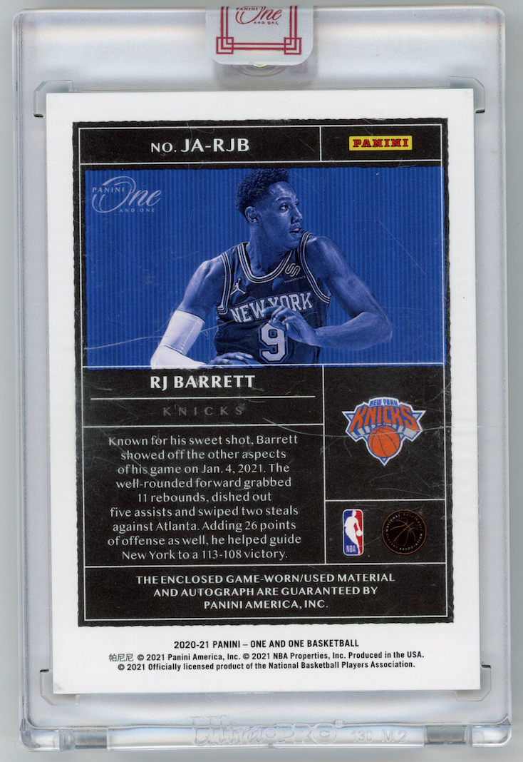 RJ BARRETT 2020-21 Panini One and One Jumbo Patch Auto /49 #JA-RJB Knicks