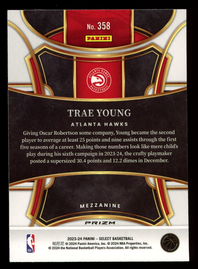 TRAE YOUNG 2023-24 Panini Select Suite Level Zebra Prizm SSP #358 Hawks