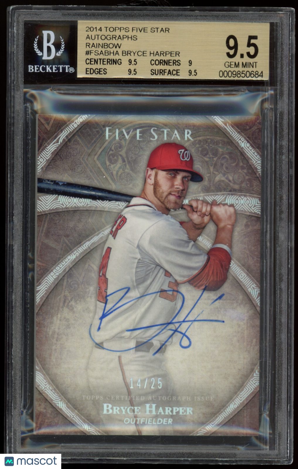 BRYCE HARPER 2014 Topps Five Star Auto Rainbow /25 #FSA-BHA BGS 9.5 Nationals