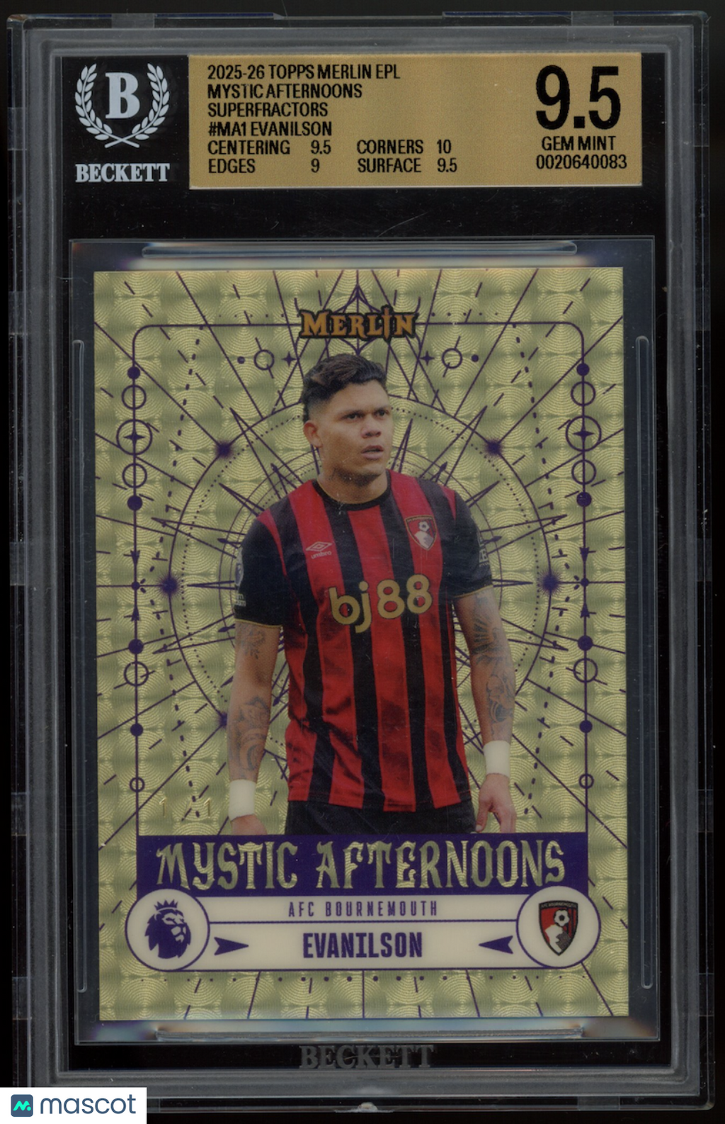 EVANILSON 2025-26 Topps Merlin EPL Mystic Afternoons Superfractor 1/1 BGS 9.5