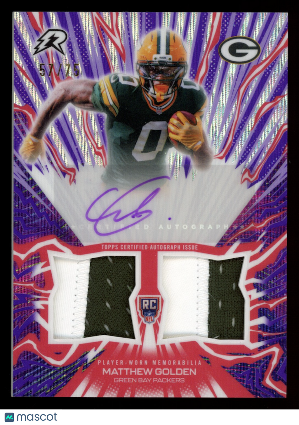 MATTHEW GOLDEN 2025 Topps Resurgence Amped Up Rookie Patch Auto Purple Surge /75