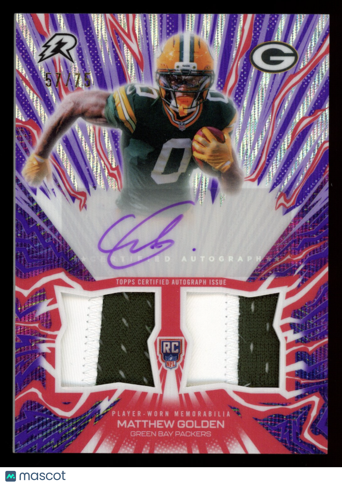 MATTHEW GOLDEN 2025 Topps Resurgence Amped Up Rookie Patch Auto Purple Surge /75