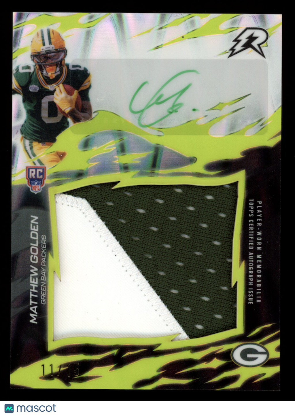 MATTHEW GOLDEN 2025 Topps Resurgence Rookie Patch Auto Lime Green /15 #RRS-MG