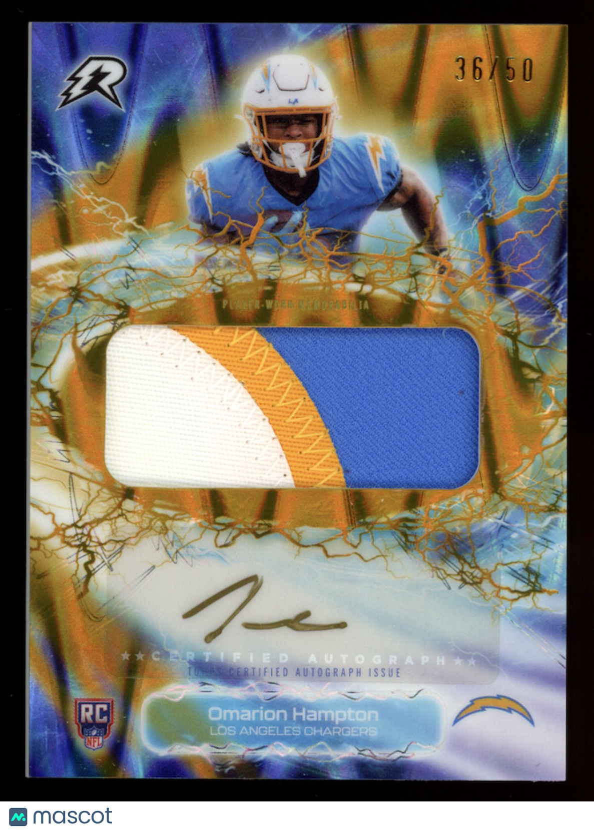 OMARION HAMPTON 2025 Topps Resurgence Radial Rookie Patch Auto Gold Surge /50