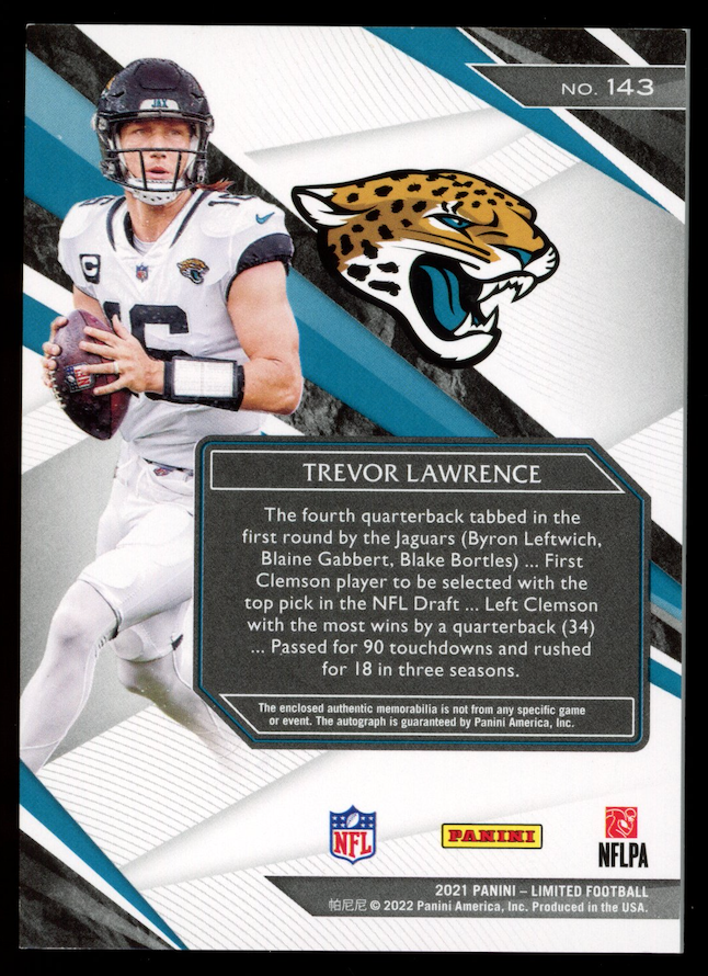 TREVOR LAWRENCE 2021 Panini Limited Rookie Patch Auto Gold Spotlight /49 #143