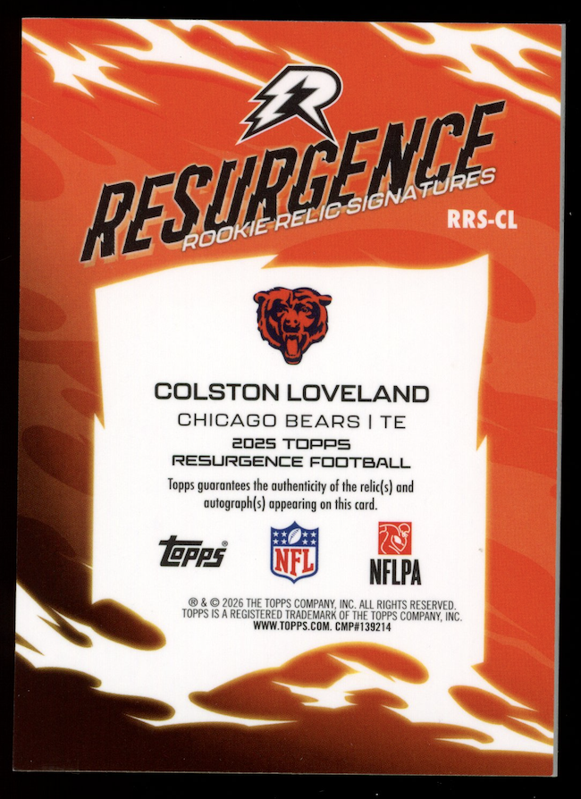 COLSTON LOVELAND 2025 Topps Resurgence Rookie Relic Patch Auto Purple Surge /75