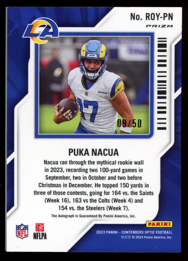 PUKA NACUA 2023 Panini Contenders Optic Rookie of the Year Auto Orange Prizm /50