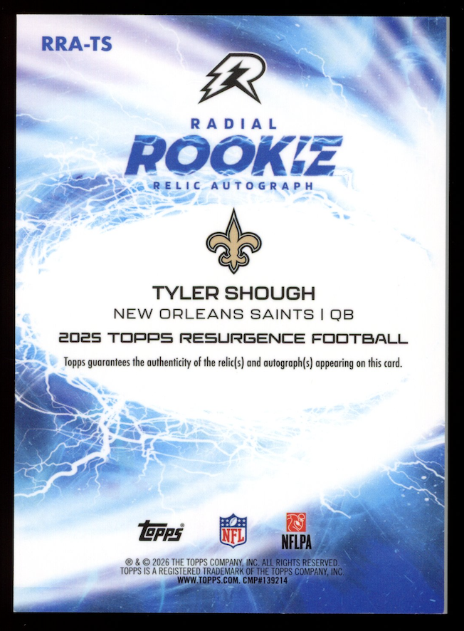 TYLER SHOUGH 2025 Topps Resurgence Radial Rookie Patch Auto #RRA-TS Saints