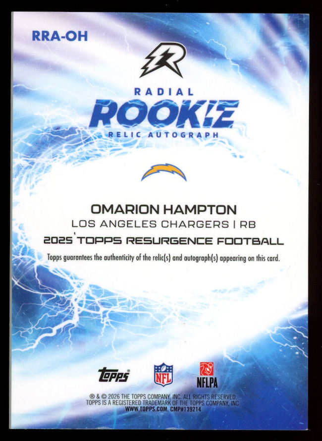 OMARION HAMPTON 2025 Topps Resurgence Radial Rookie Patch Auto Gold Surge /50