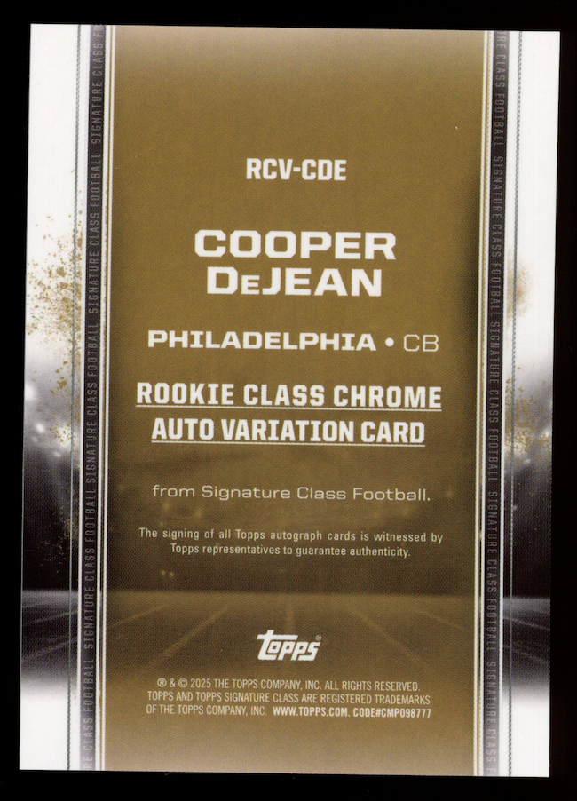 COOPER DEJEAN 2024 Topps Signature Class Rookie Chrome Auto Refractor #RCV-CDE