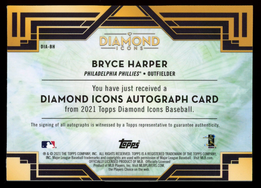 BRYCE HARPER 2021 Topps Diamond Icons Auto Purple /10 #DIA-BH Phillies