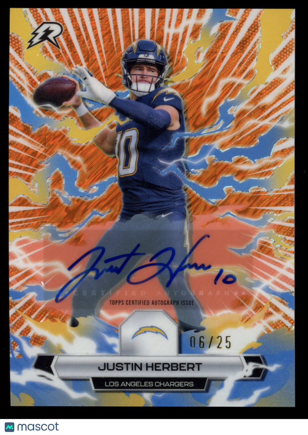 JUSTIN HERBERT 2025 Topps Resurgence Orange Static Auto /25 #54 Chargers