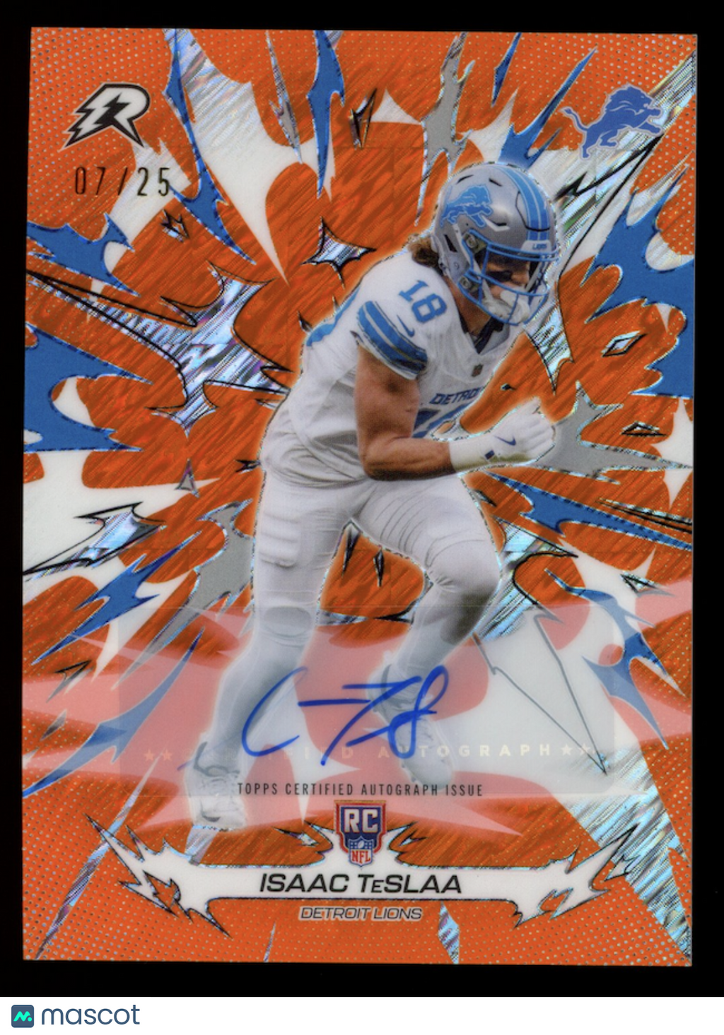 ISAAC TESLAA 2025 Topps Resurgence Rookie Auto Orange Static /25 #132 Lions