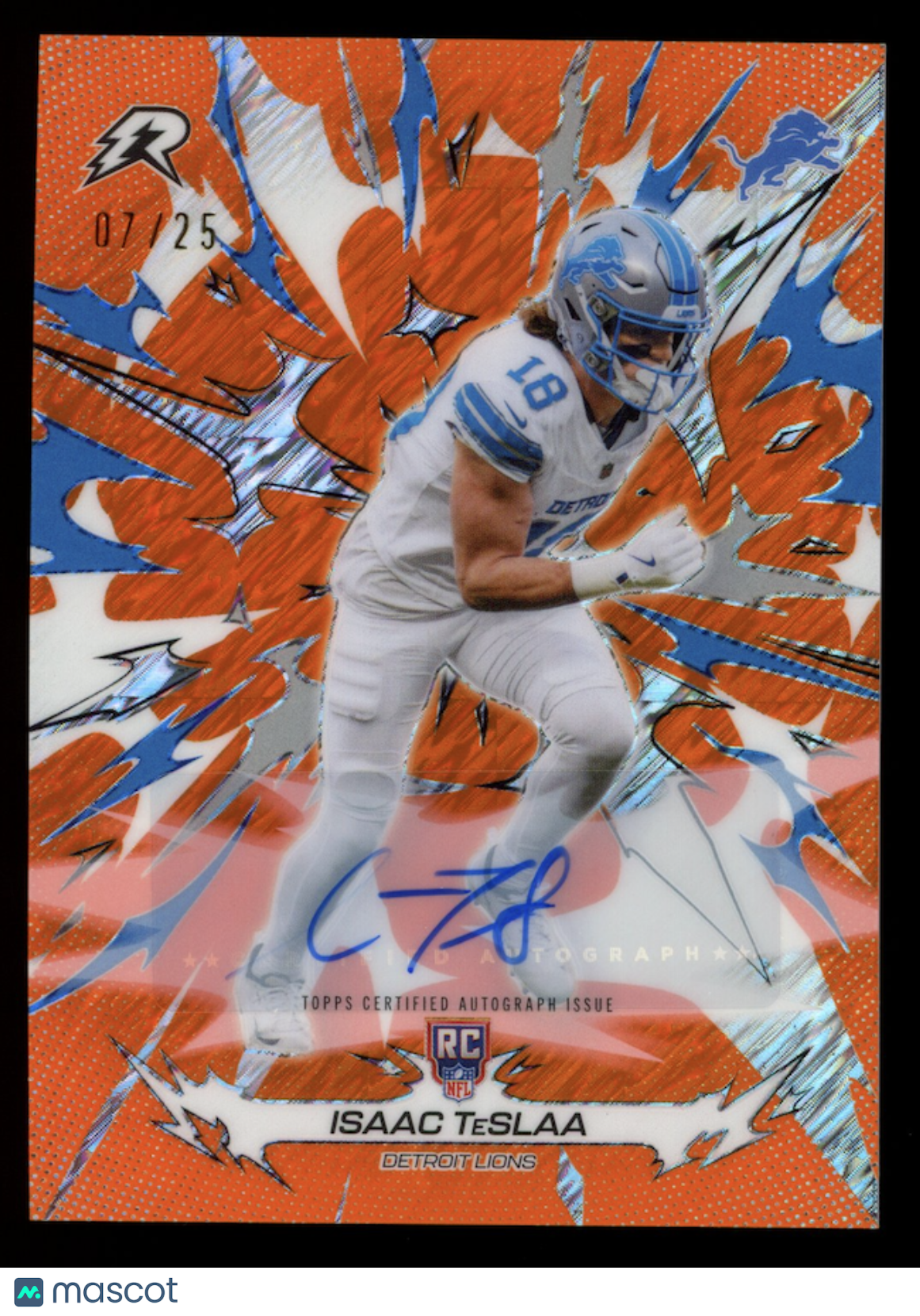 ISAAC TESLAA 2025 Topps Resurgence Rookie Auto Orange Static /25 #132 Lions