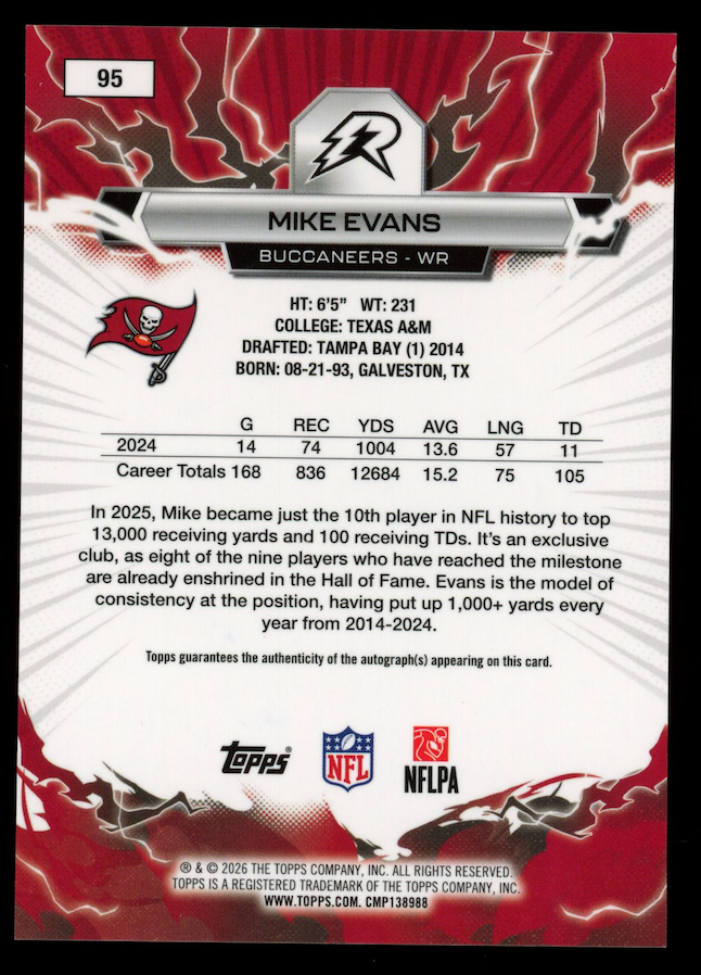 MIKE EVANS 2025 Topps Resurgence Auto Gold Power Surge /50 #95 Buccaneers