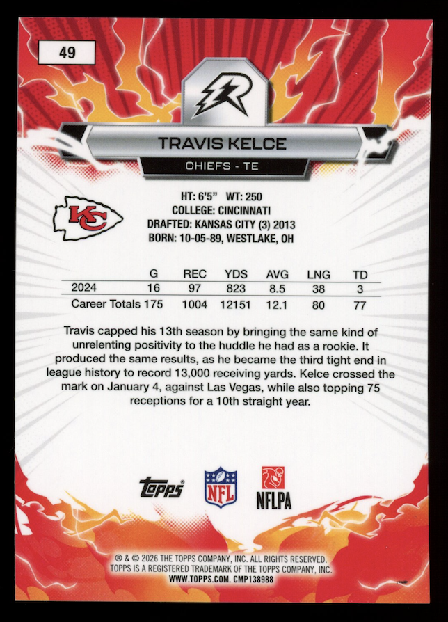 TRAVIS KELCE 2025 Topps Resurgence Red Static Parallel /5 #49 Chiefs