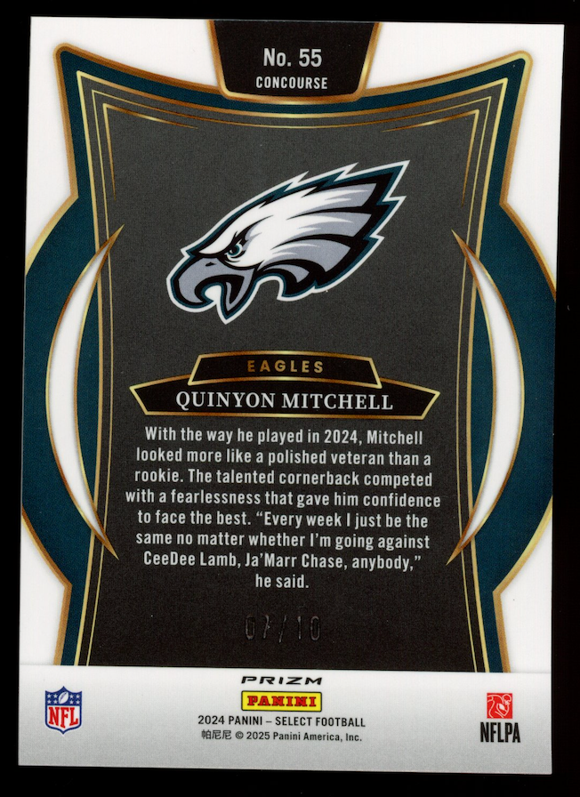 QUINYON MITCHELL 2024 Panini Select Rookie Gold Dragon Scale Prizm /10 #55