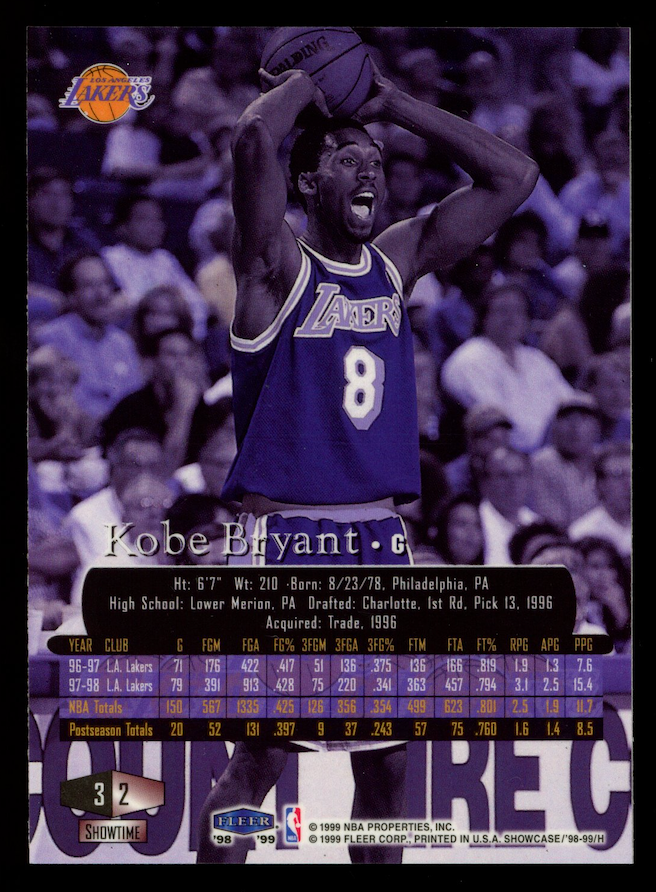 KOBE BRYANT 1998-99 Fleer Flair Showcase Power Showtime #32 Lakers