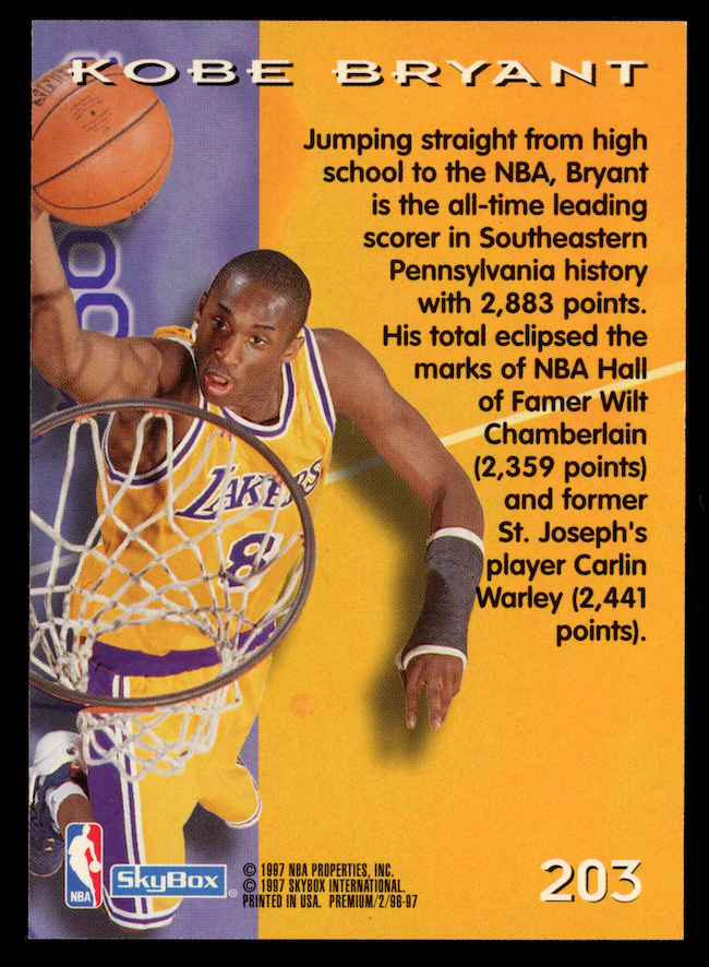 KOBE BRYANT 1996-97 Skybox Premium Rookie #203 Lakers