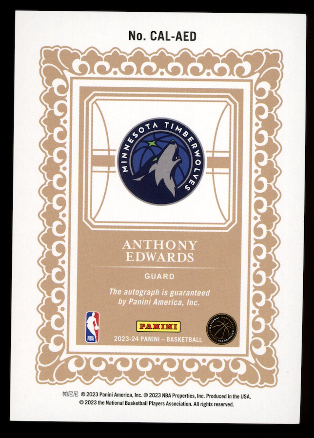 ANTHONY EDWARDS 2023-24 Panini Calligraphy Signatures Auto #CAL-AED Timberwolves