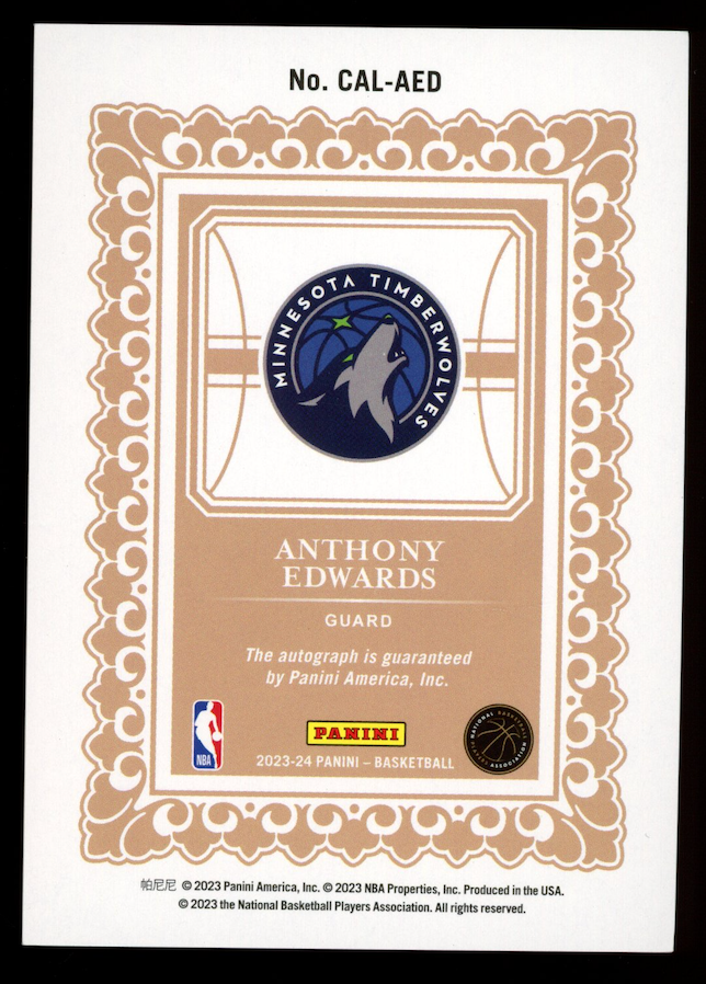 ANTHONY EDWARDS 2023-24 Panini Calligraphy Signatures Auto #CAL-AED Timberwolves