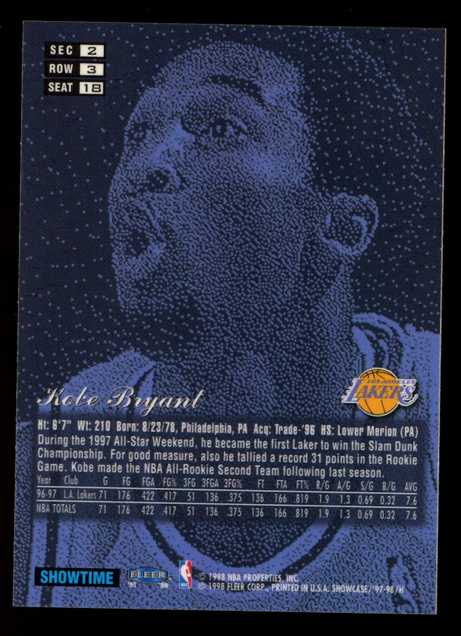 KOBE BRYANT 1997-98 Fleer Flair Showcase Row 3 Seat 18 Lakers