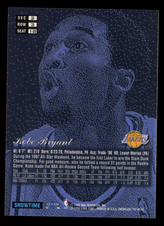 KOBE BRYANT 1997-98 Fleer Flair Showcase Row 3 Seat 18 Lakers