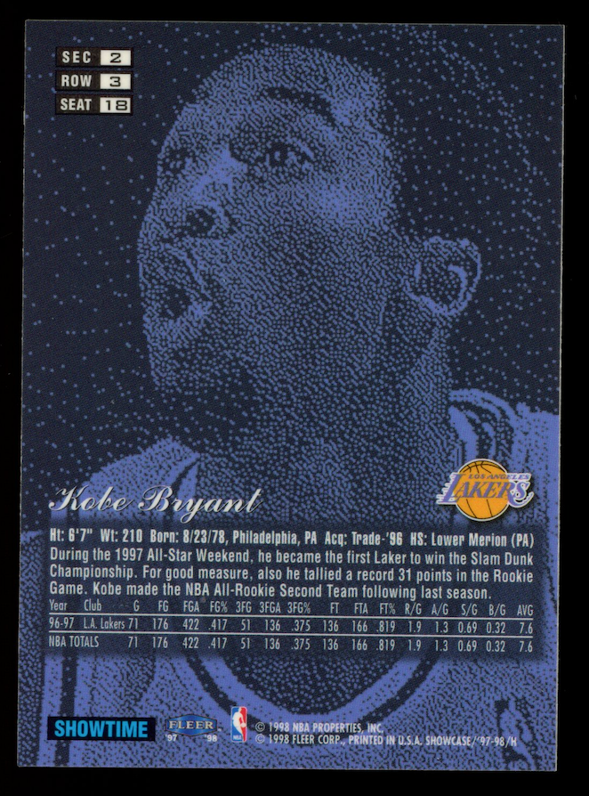 KOBE BRYANT 1997-98 Fleer Flair Showcase Row 3 Seat 18 Lakers