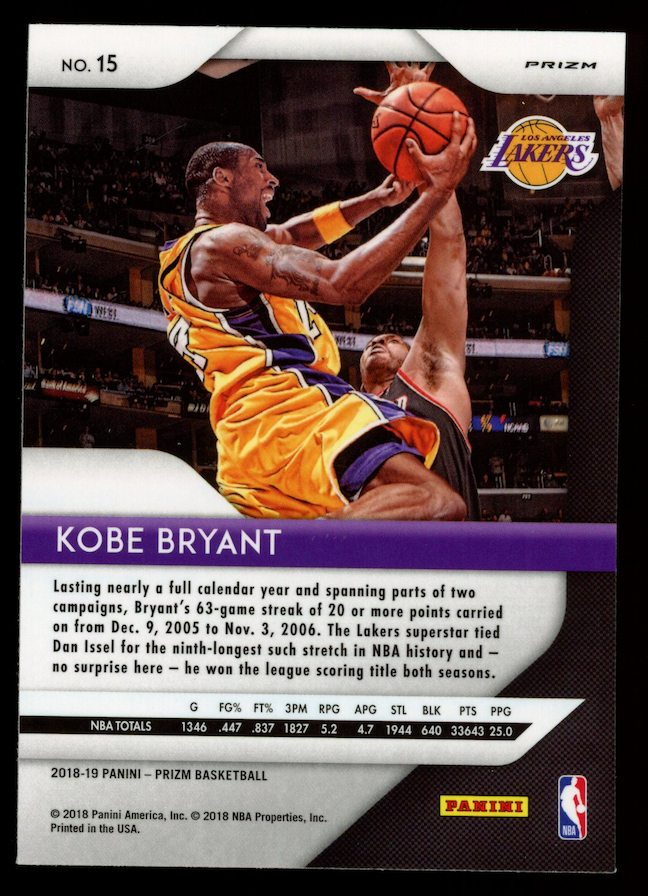 KOBE BRYANT 2018-19 Panini Prizm Green Parallel #15 Lakers