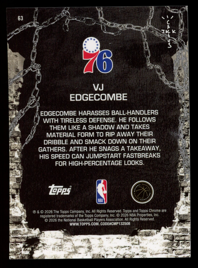 VJ EDGECOMBE 2025-26 Topps Chrome Cactus Jack Rookie Teal Speckle /299 #63 76ers