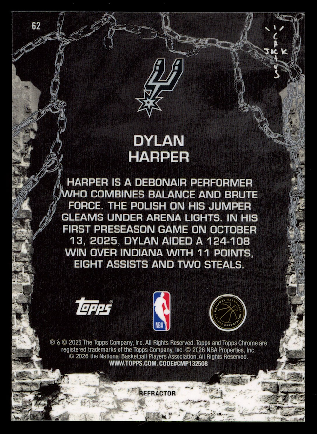 DYLAN HARPER 2025-26 Topps Chrome Cactus Jack Rookie Refractor #62 Spurs