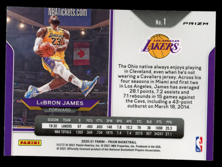 LEBRON JAMES 2020-21 Panini Prizm Red Ice Kobe Tribute #1 Lakers