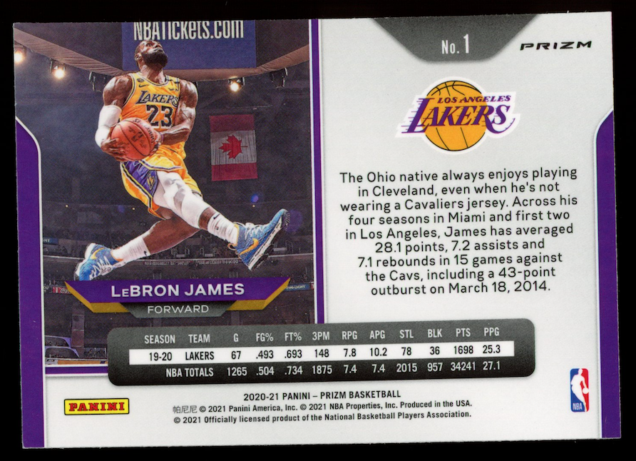 LEBRON JAMES 2020-21 Panini Prizm Green Kobe Tribute #1 Lakers