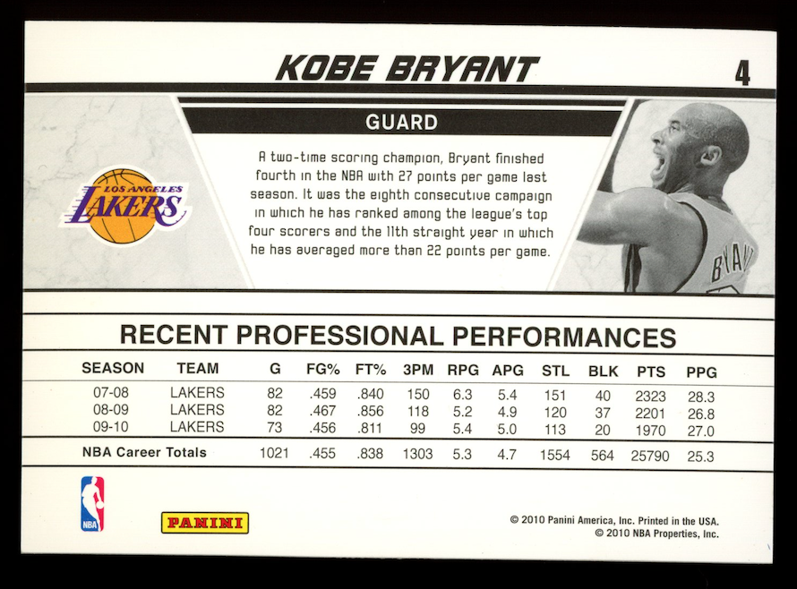 KOBE BRYANT 2010-11 Panini Donruss Production Line Cracked Ice #4 Lakers