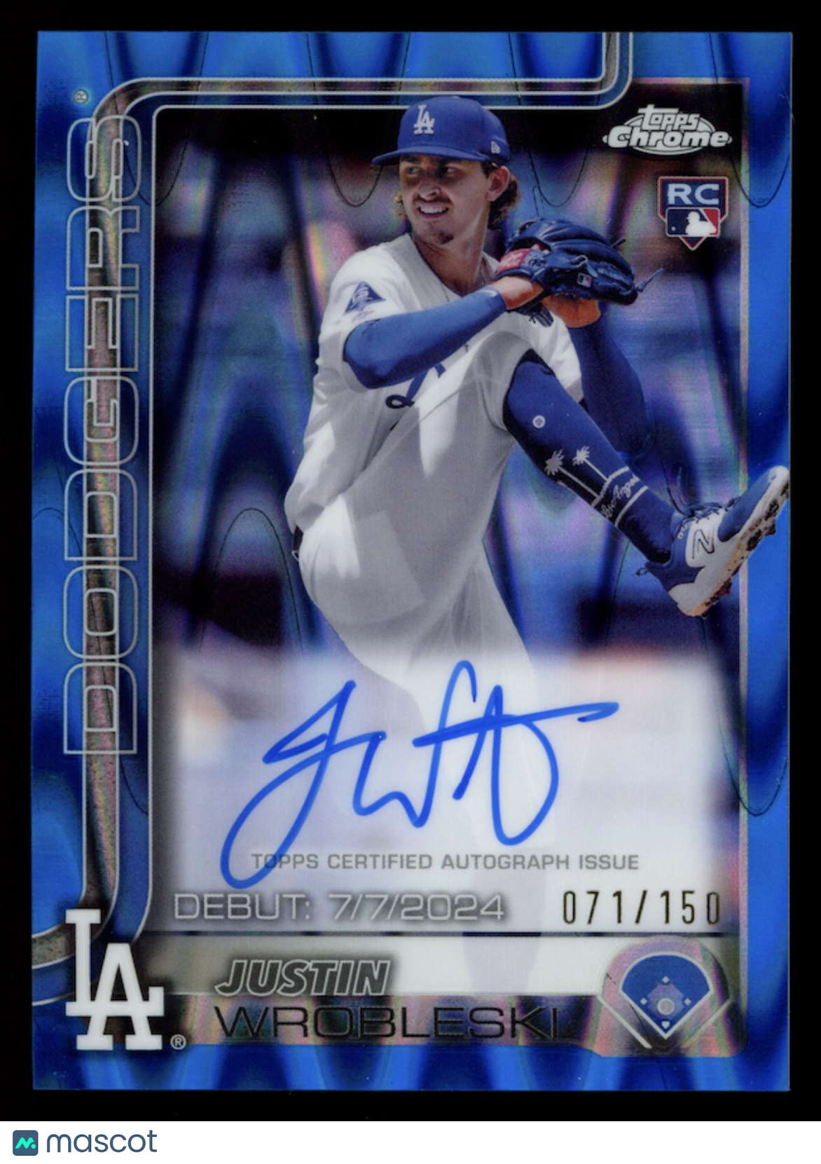 JUSTIN WROBLESKI 2025 Topps Chrome Rookie Auto Blue RayWave /150 #CRDA-JW