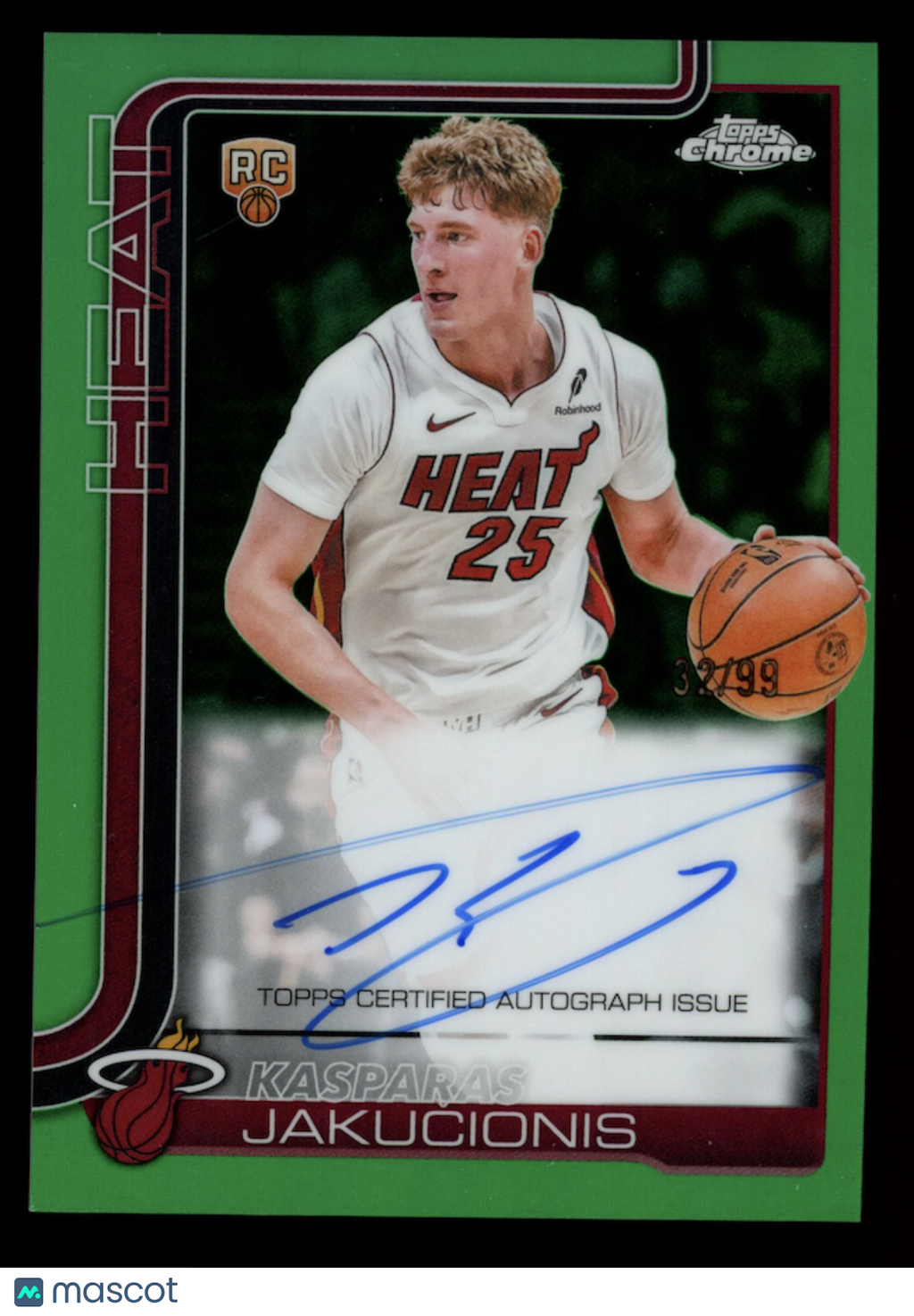 KASPARAS JAKUCIONIS 2025-26 Topps Chrome Update Rookie Auto Green Refractor /99