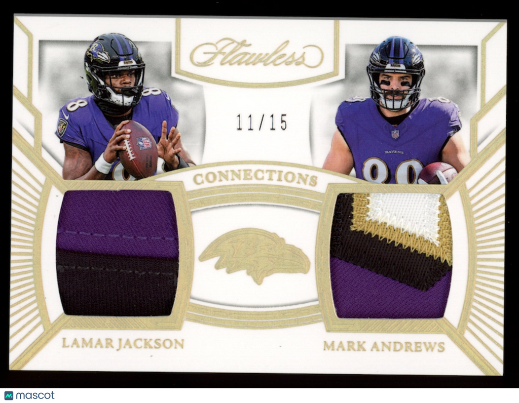 LAMAR JACKSON MARK ANDREWS 2023 Panini Flawless Connections Dual Patch /15