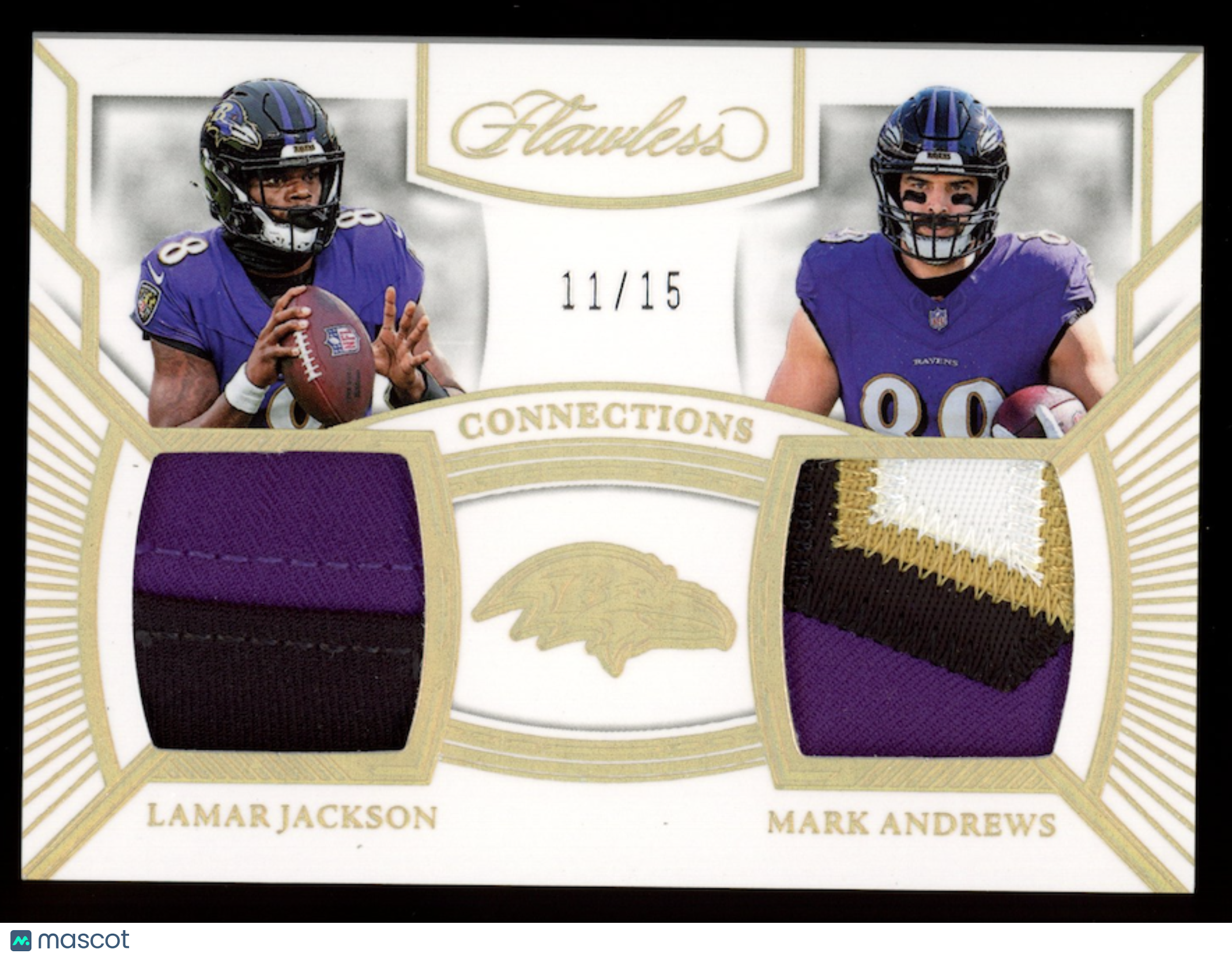 LAMAR JACKSON MARK ANDREWS 2023 Panini Flawless Connections Dual Patch /15
