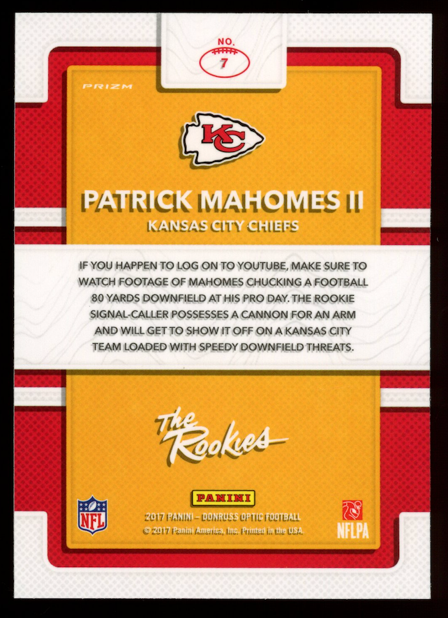 PATRICK MAHOMES II 2017 Panini Donruss Optic The Rookies Holo Prizm #7 Chiefs